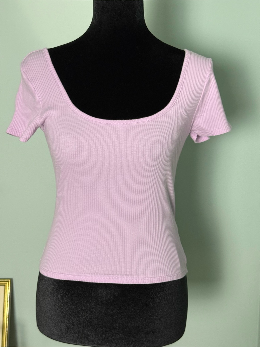 TopShop Women’s Ribbed Scoop Neck Top — Light Pink Stretch Size S